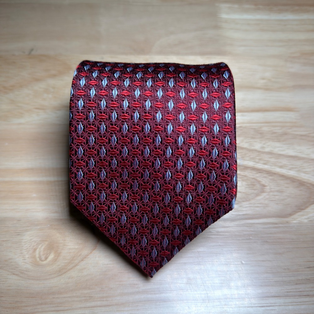 Jos. A.‎ Bank Necktie Mens One Size Burgundy Geometric Silk Executive Collection